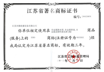 江苏省著名商标证书